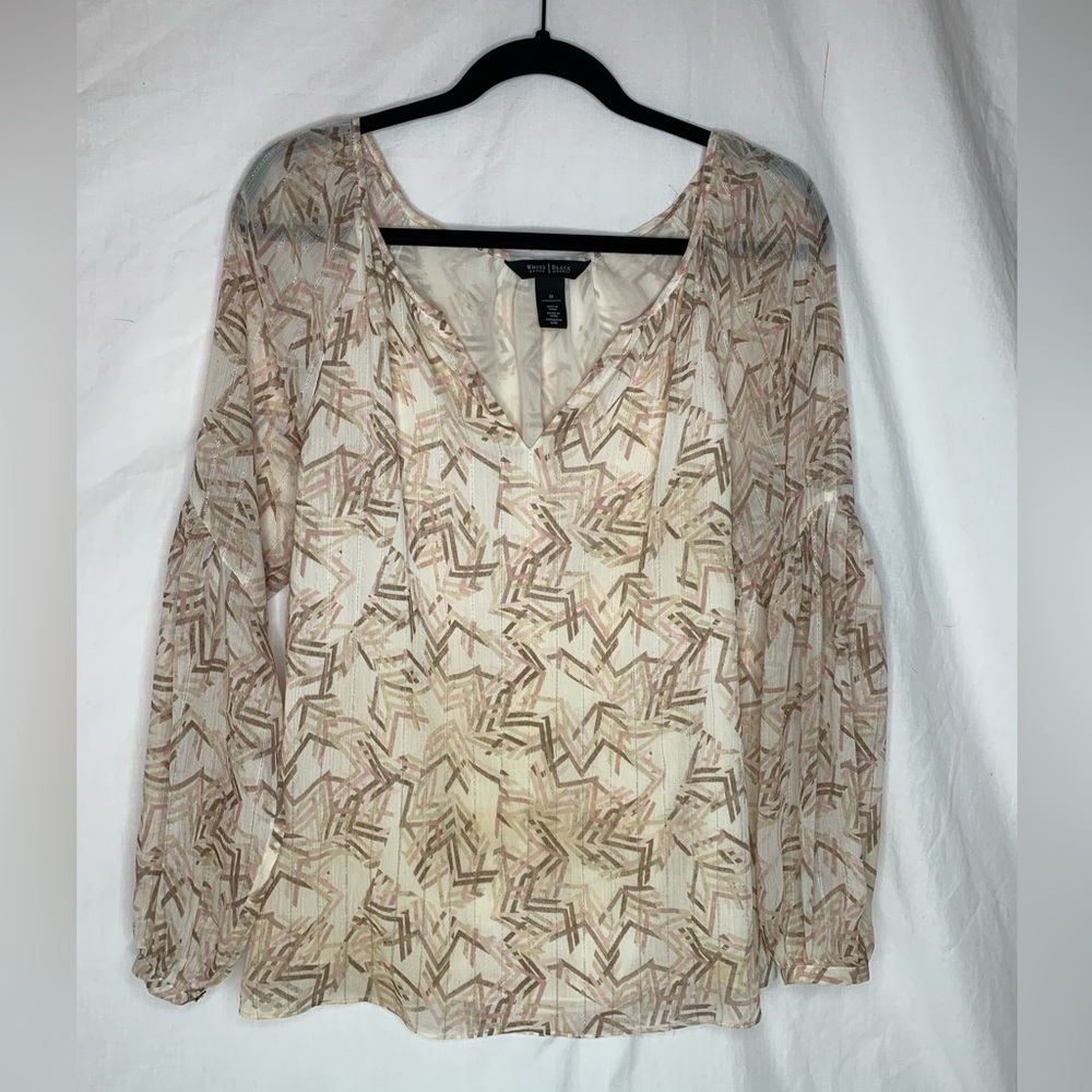 WHBM women’s blouse size10 lined with sheer long sleeves, split neck